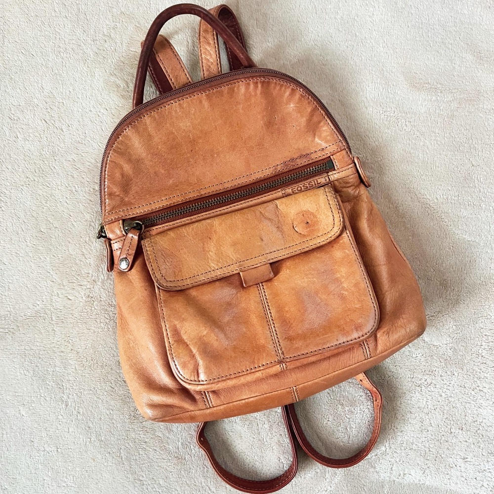 Vintage Fossil Genuine Leather Mini Backpack